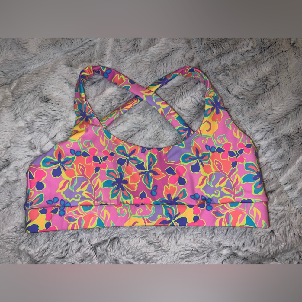 NWOT Kulani Kinis Active Cross Back Crop Top Pink Aurora Large